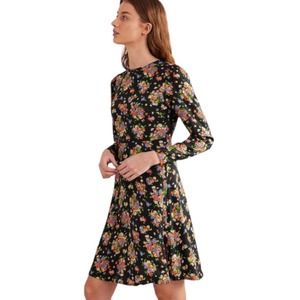 NWT Boden Crew Neck Fit and Flare Dress in Black Floral sz 6 *LONG*